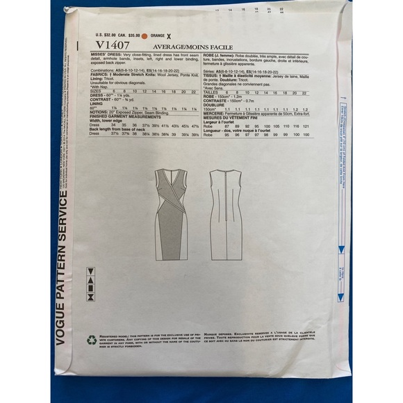 Vogue DKNY pattern V1407 (6-8-10-12-14) Uncut and complete. - Picture 2 of 2